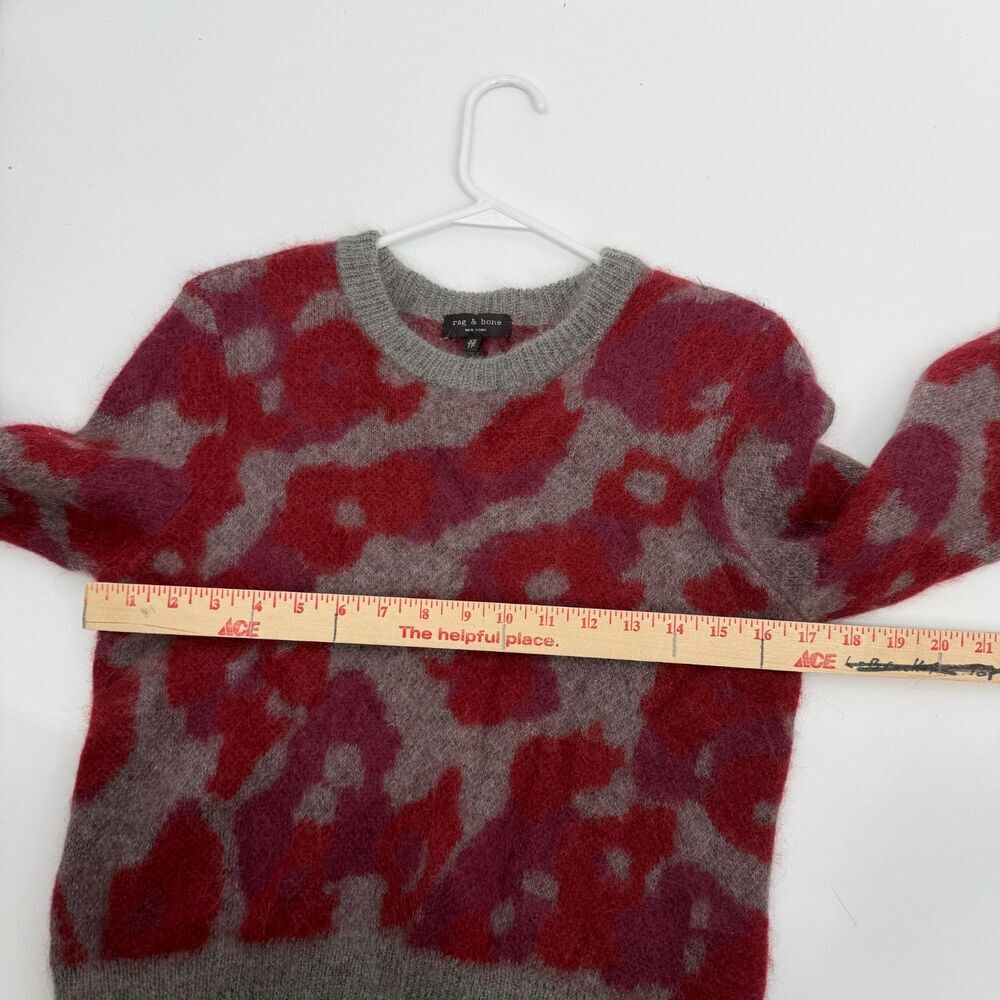 Rag & Bone Leopard Print Red Grey Crewneck Mohair Angora Silk Sweater Cozy XS - Picture 9 of 12